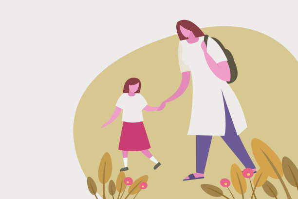 母亲和女儿一起在户外散步。母亲节的概念图片下载