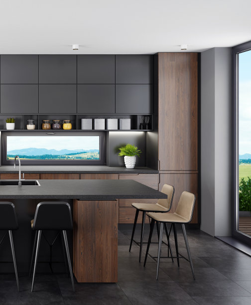 英式乡村风哑光黑厨房图片下载