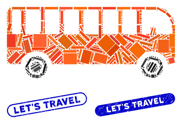 矩形马赛克巴士与垃圾让我们旅行图片下载