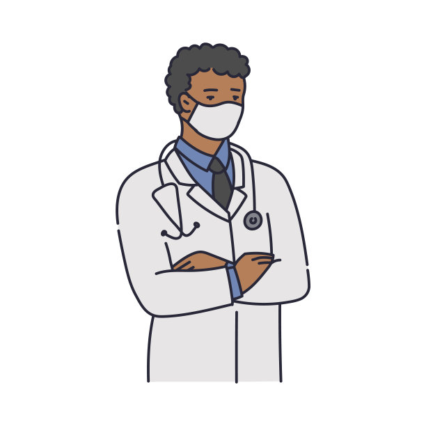 身穿白大褂、戴医用防护口罩的非洲医生图片下载