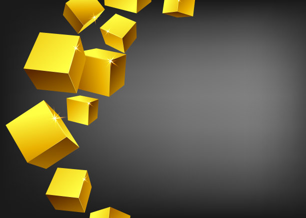 旗帜布局与黄金金属立方体现实向量插图上的黑色。图片下载