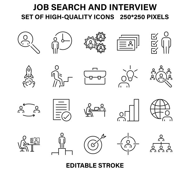 一组关于求职和面试的简单但高质量的图标。图片下载