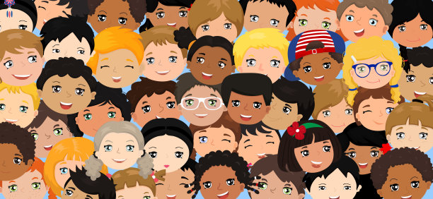 一组多文化快乐的孩子卡通。友谊的概念图片下载