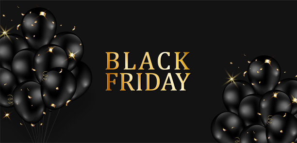 黑色星期五的促销活动以闪亮的气球和黑色背景的五彩纸屑图案装饰。矢量插图。图片下载