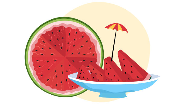 西瓜片盘，新鲜的夏季水果，矢量插图图片下载