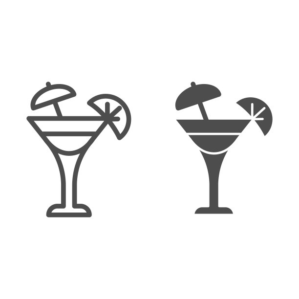 柠檬雨伞鸡尾酒杯线条图标，饮品概念图片下载