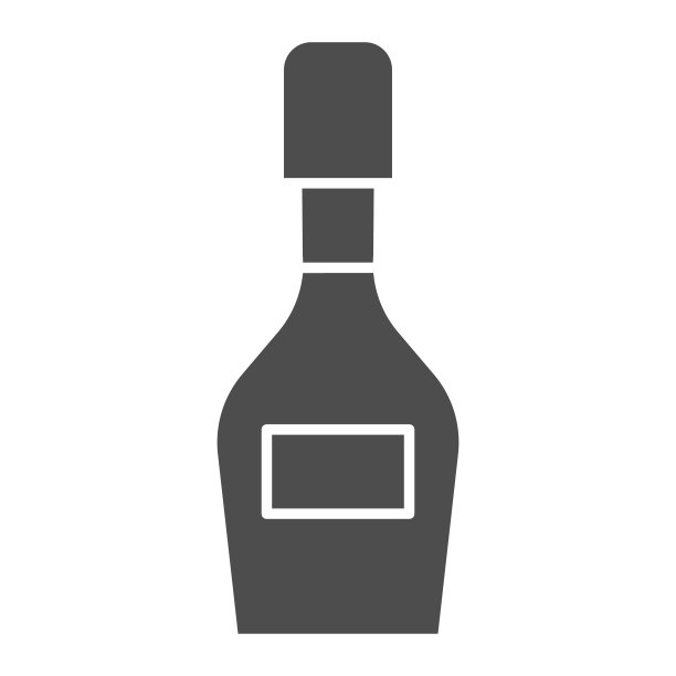 香槟酒瓶实体图标，酒精饮料概念，白色背景上的香槟标志，移动概念和网页设计的字形风格的酒瓶图标。矢量图形图片下载