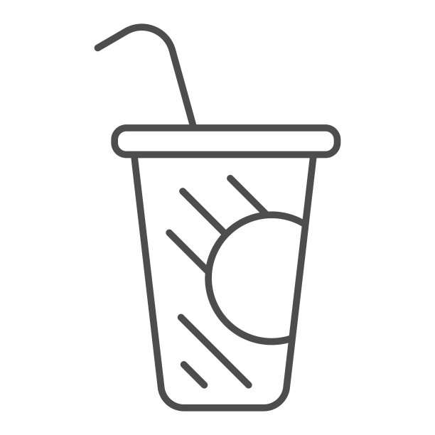 咖啡在塑料杯细线图标，饮料概念，一次性杯盖和吸管标志在白色背景，纸杯与饮用吸管图标在轮廓风格的移动。矢量图形。图片下载