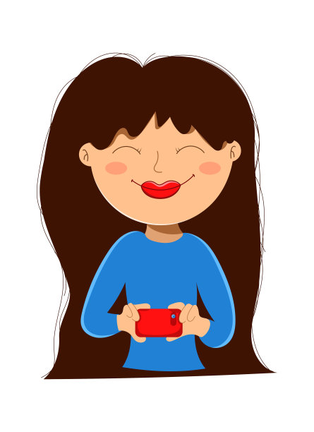 漂亮的年轻女孩在手机上拍照，矢量插图素材图片