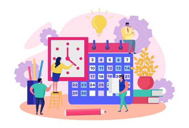 业务团队人员规划工作，矢量插图。性格的男人女人使用提醒，并安排时间图片下载