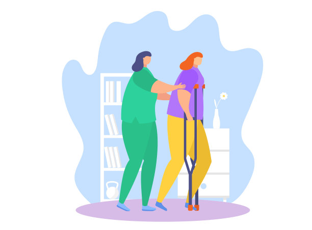 理疗康复辅助矢量插图，卡通平面病人人物理疗康复图标图片下载