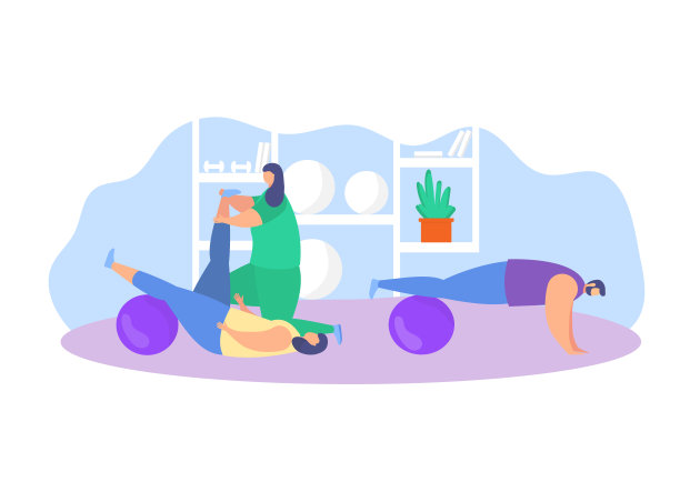 理疗康复辅助矢量插图，卡通平面病人人物理疗康复图标图片下载