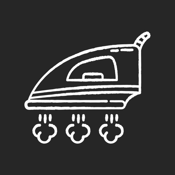 熨烫粉笔白色图标上的黑色背景。洗衣服务，熨烫，织物护理。蒸汽熨斗、家用电器、电机等。孤立矢量黑板插图图片下载