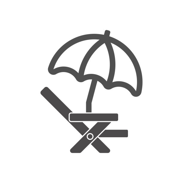 躺椅与海滩伞图标在平坦的风格。矢量插图。图片下载