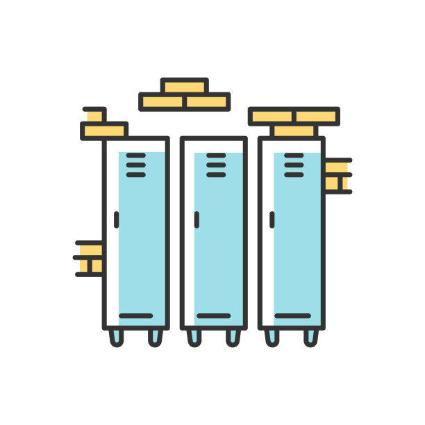 储物柜RGB颜色图标。学校，大学，大学的橱柜。保持个人物品。健身房存储隔间。金属壁橱。孤立的矢量图图片下载