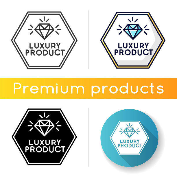 奢侈品图标。线性黑色和RGB颜色样式。高档珠宝，名贵产品。珠宝店的标志。优雅的徽章与闪亮的钻石孤立矢量插图图片下载