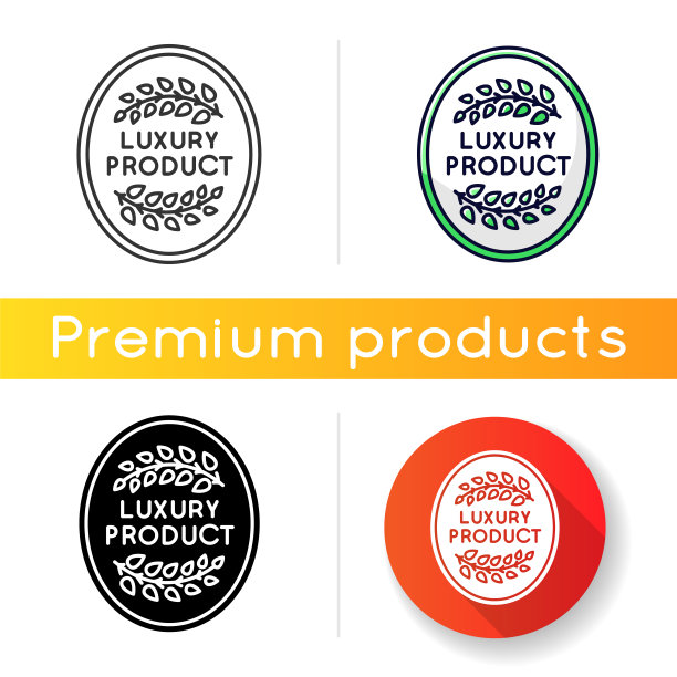 奢侈品图标。线性黑色和RGB颜色样式。顶级品质的商品，优质地位的保证，品牌资产。优雅的徽章与月桂树枝孤立的矢量插图图片下载