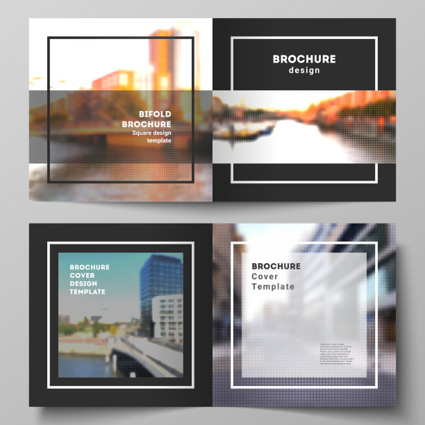 矢量布局的两个封面模板为方形设计双折宣传册、传单、封面设计、书籍设计、宣传册封面设计。抽象的网点半色调装饰效果。点缀图案装饰。图片下载