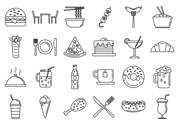 节日美食广场图标集描边风格图片下载