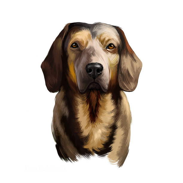 阿尔卑斯腊肠犬数字艺术插图孤立在白色的背景。原产奥地利的嗅觉犬的小型品种。用来追踪动物的。有点像腊肠犬。图片下载