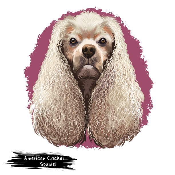 美国可卡犬数字艺术插图孤立在白色背景。一种运动犬，身上有中等长度的丝状皮毛，耳朵与英国可卡犬有密切的关系。图片下载