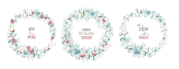 水彩节日圣诞花环。冬季装修wreathselement。圣诞快乐的设计。松树的树枝，框架，浆果。新年请帖装饰设计图片下载