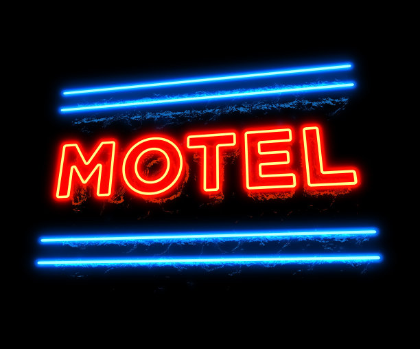 霓虹灯“汽车旅馆”招牌在闪亮的黑色背景图片下载