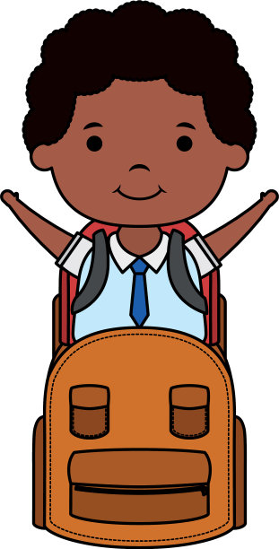 可爱的黑人学生小男孩带着书包图片下载