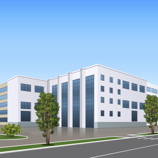 办公楼带有入口和倒影图片下载