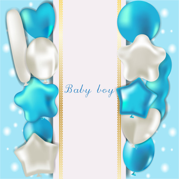为新生男婴设计的框架，蓝色和气球。空间的文本。可以用作儿童相册中的相框。图片下载