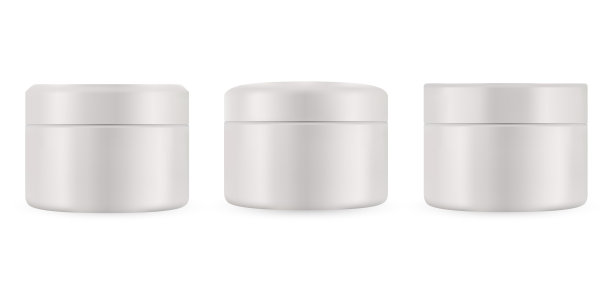 一套现实的空包装豪华化妆品产品。收集塑料容器的空白模板。瓶装液体，护肤霜。矢量模型孤立在白色背景图片下载