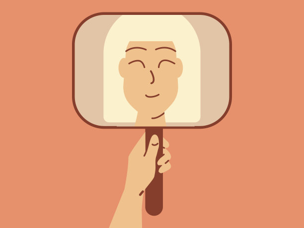 微笑的女人看着镜子图片下载