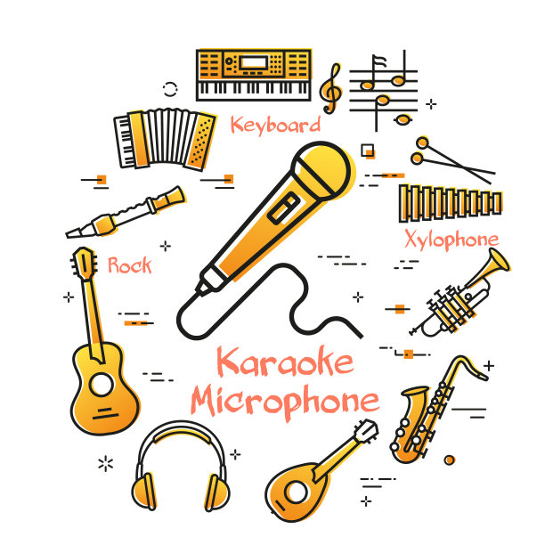 矢量线性横幅音乐-卡拉ok麦克风图片下载