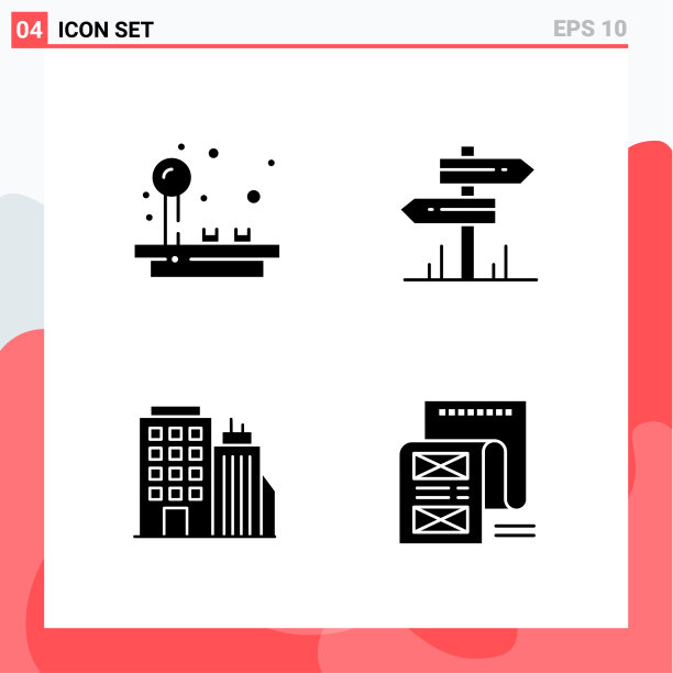 收集4个图标在固体风格现代字形图片下载