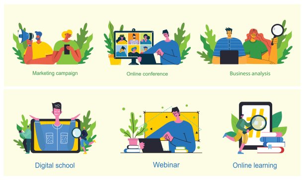 营销活动，视频会议，商业分析概念插图在现代平面和干净的设计。图片下载