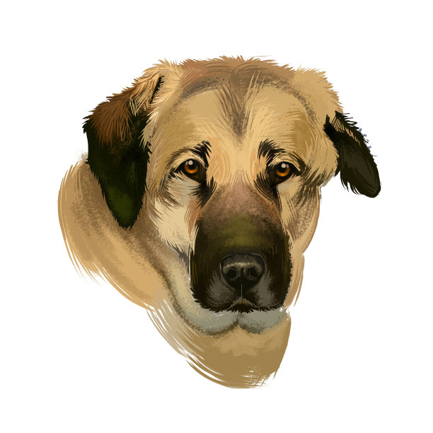 安纳托利亚牧羊犬数字艺术插图孤立在白色的背景。安纳托利亚牧羊犬肌肉发达的品种，颈粗，头宽，身体结实，呈白色奶油色图片下载