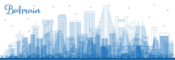 用蓝色建筑勾勒出巴林城市的天际线。图片下载