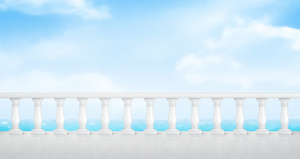 阳台或海滨有白色大理石栏杆图片下载