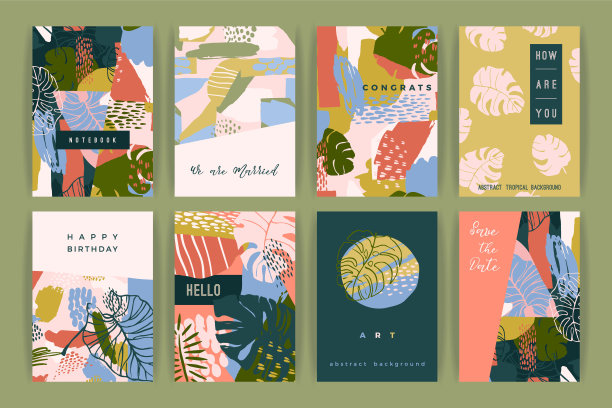 创造性的模板与热带植物和艺术背景。图片下载