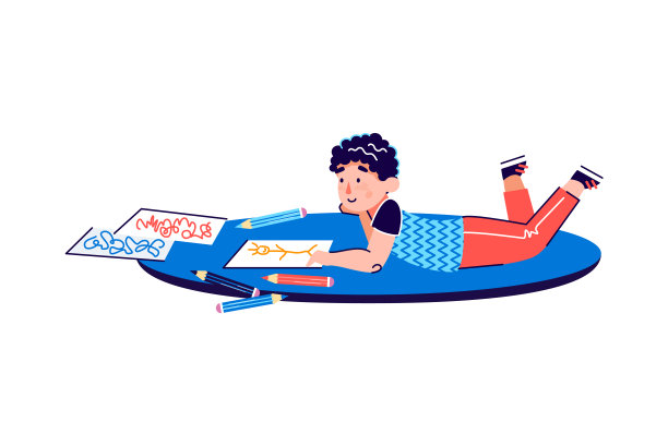 孩子在地板上画画-用彩色铅笔的卡通孩子图片下载