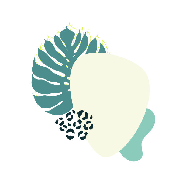 热带植物棕榈叶、几何图形和动物图案的抽象组成。向量illustartion。文本。图片下载