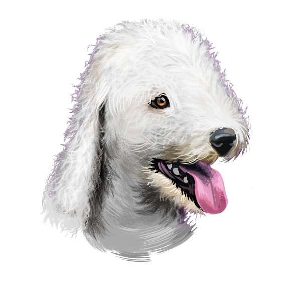 贝德林顿梗或罗斯伯里梗小梗狗数字艺术插图孤立在白色背景。英语原籍伴侣狗。可爱的宠物手绘肖像。图形剪辑艺术设计图片下载