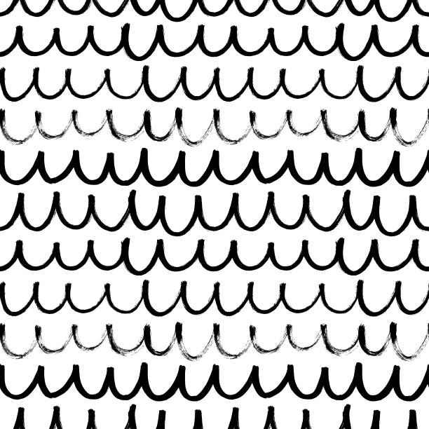 波纹波垃圾摇滚线矢量无缝模式。水平笔触，漩涡，卷曲线。图片下载