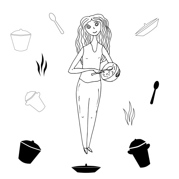 有锅的女孩。矢量插图。图片下载
