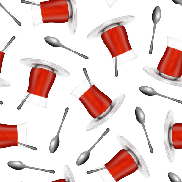 逼真的3d详细土耳其茶杯无缝图案背景。向量图片下载