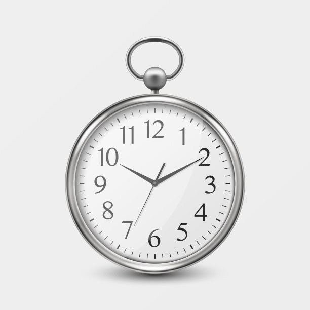 3d现实金属银老式怀表图标特写孤立在白色背景。古董钟面，设计模板，股票矢量插图图片下载