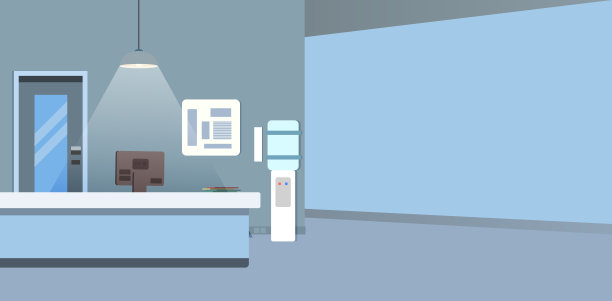 在医院或诊所接待。空诊所接待背景。时髦的公寓风格。矢量图图片下载