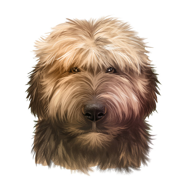 布里尔犬品种孤立在白色背景数字艺术插图。牧羊犬，原来自法国，狗的头像，剪纸写实设计小狗手绘打印，伯杰德布里。图片下载