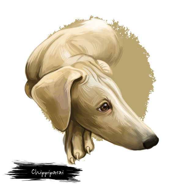 Chippiparai狗品种孤立在白色背景数字艺术插图。可爱的宠物手绘肖像。图形剪贴画设计逼真的动物。素材图片