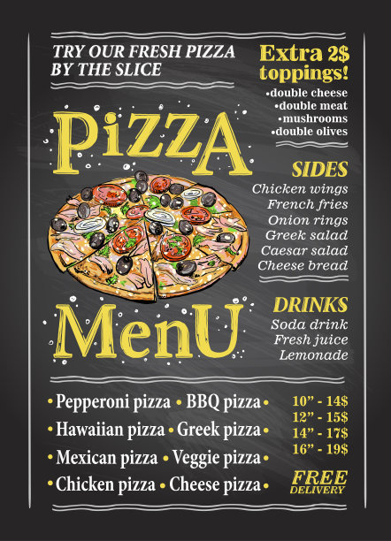 披萨菜单上有披萨的黑板图片下载